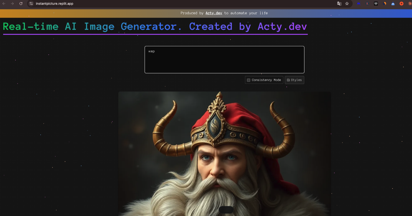 AI Image Generation Interface Prototype — deployed application screenshot