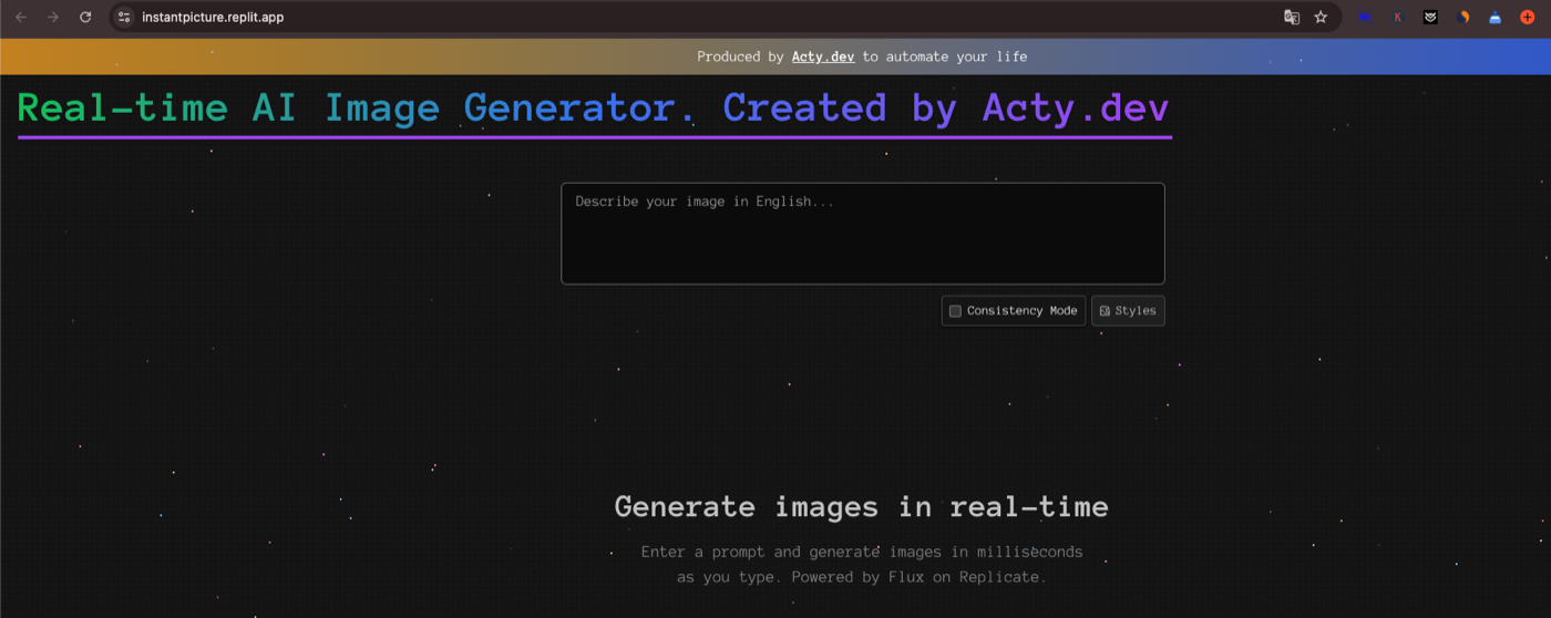 AI Image Generation Interface Prototype — deployed application screenshot
