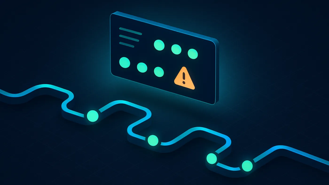 AI workflow monitoring visual with exception cards, approval lights, and review checklist