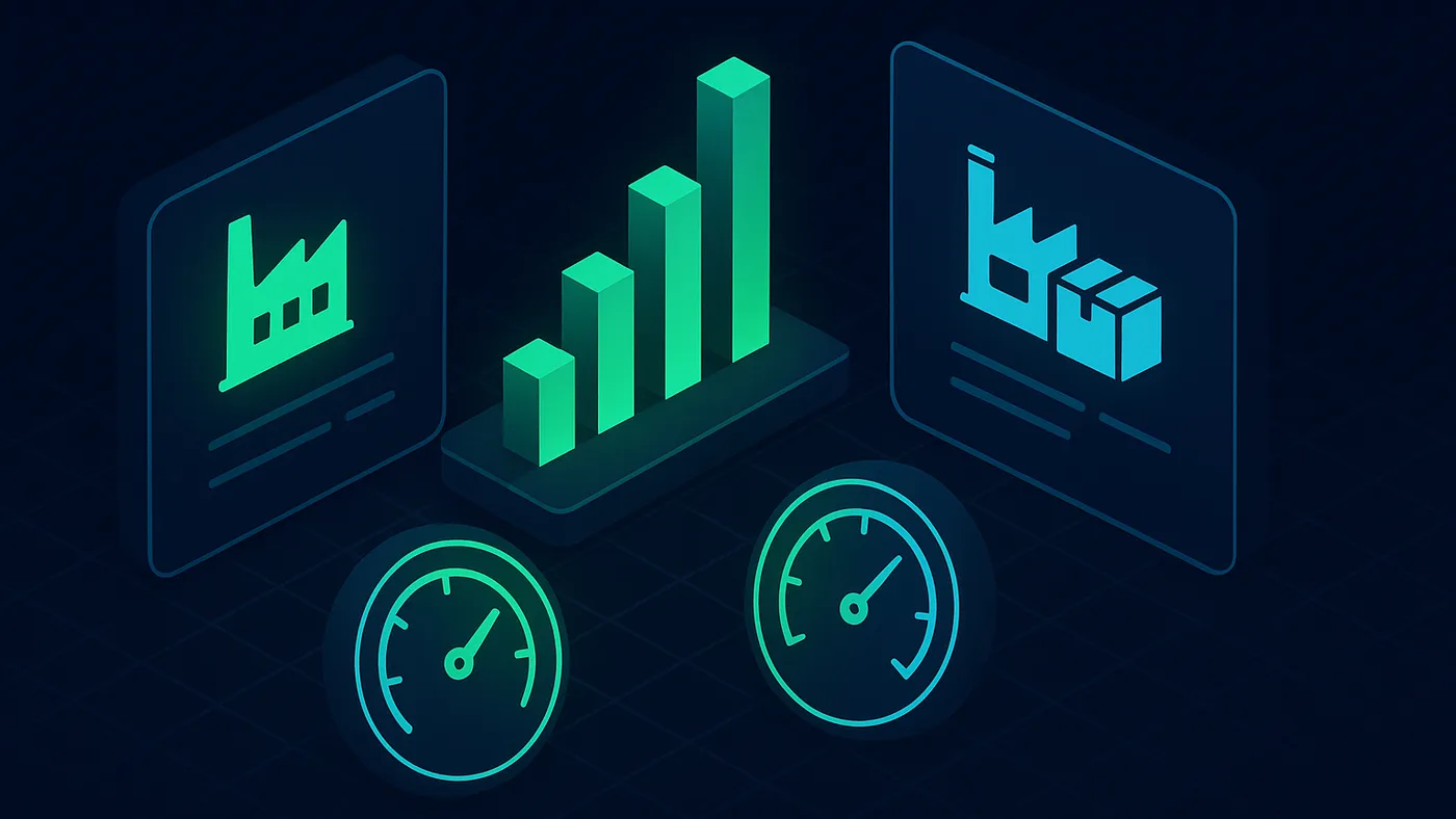 Procurement Power BI proof visual with supplier and manufacturer panels, a min-to-max price-range chart, and delivery-delay indicators